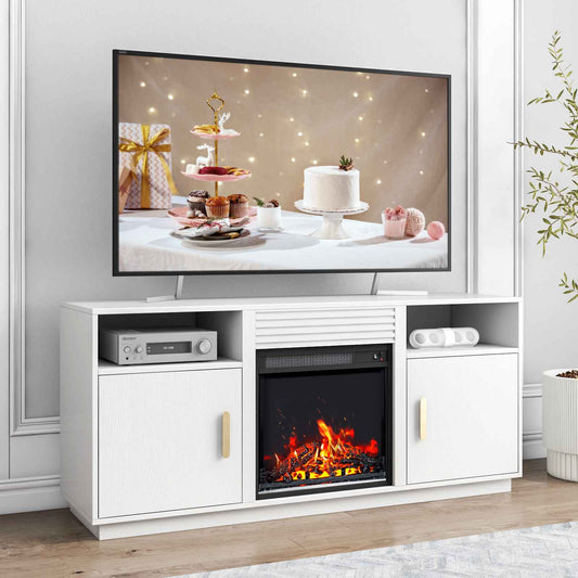 2-IN-1 Design Fireplace TV Stand for TVs up to 63'' Modern Entertainment Center Adjustable Shelf with Home Fireplace US STOCK