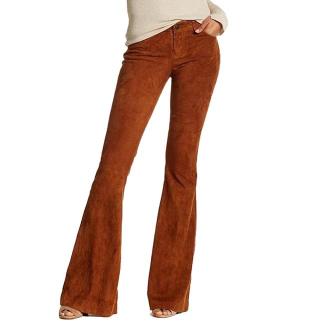 Women Retro Casual High Waist Solid Color Wide Leg Pants Bell-Bottom Trousers