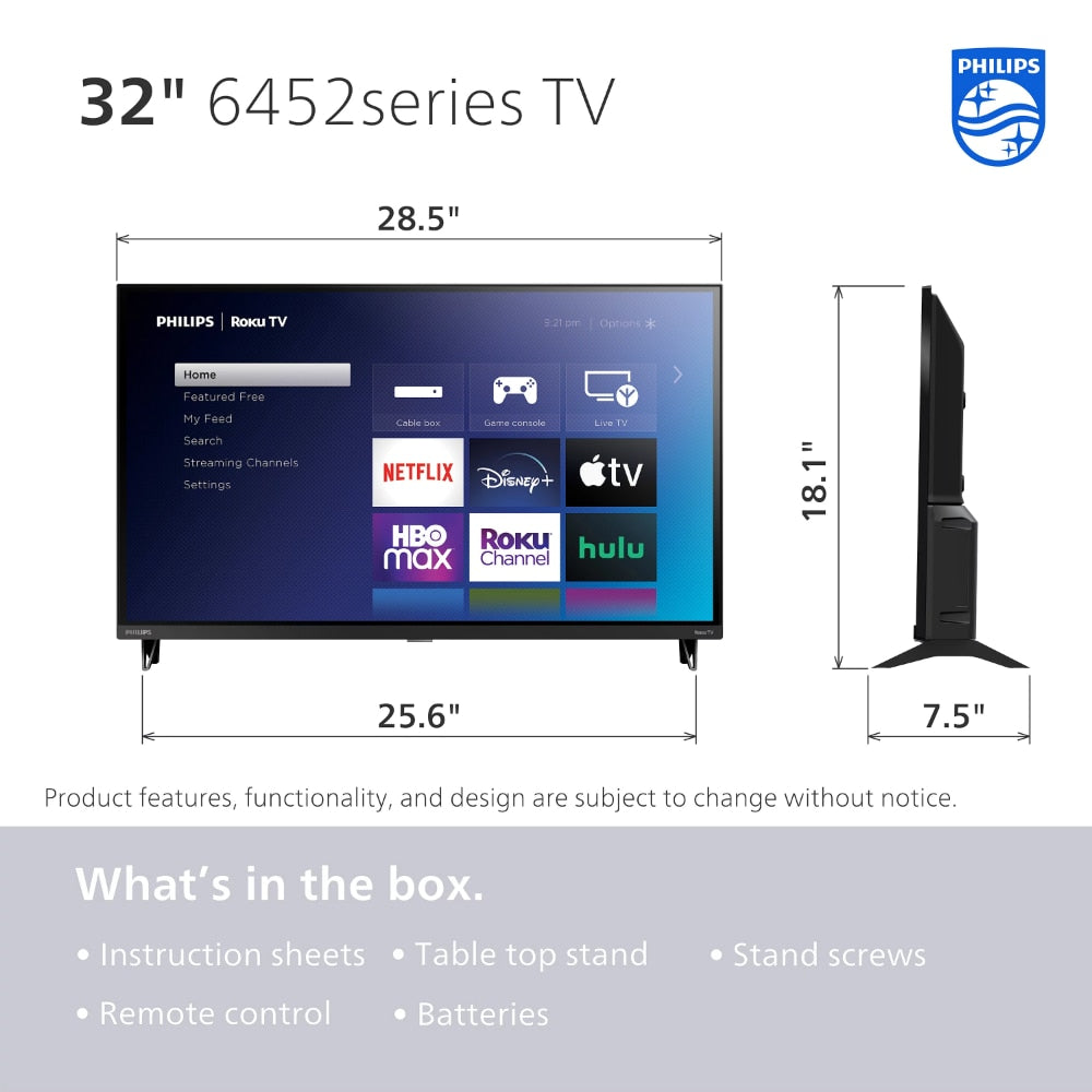 Phillips 32" Class Hd (720p) Smart Borderless Led Tv (32pfl6452/f7) - Smart Tv