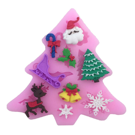 Christmas Tree Snow Deer Shape Silicone Cake Mold , DIY Cookie Jelly Chocolate Candy Baking Mould Fondant Cake Decorating Tools
