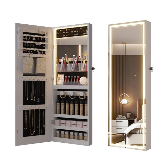 Dressing Mirror Cabinet LED Light Makeup Mirror Cabinet Cosmetics Storage Cabinet Jewelry Storage Cabinet Living Room Decorative