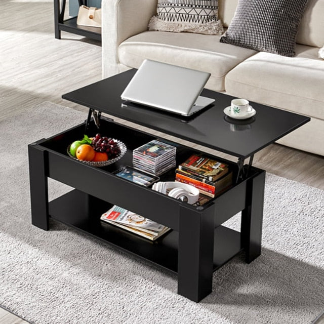 Easyfashion Modern 38.6" 47.5" Rectangle Wooden Lift Top Coffee Table with Lower Shelf, Multiple Colors and Sizes