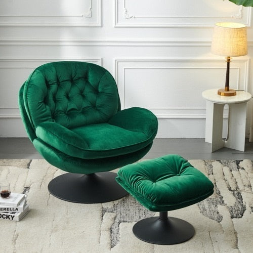 Swivel Leisure Chair Lounge Chair High Quality Velvet with Ottoman - Multiple Color Choices[US-Stock]