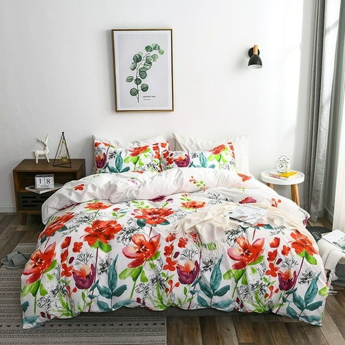 Floral Print Queen Bedding Set Soft Comfortable Single Double Duvet
