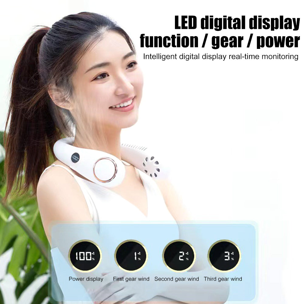 LED Portable Summer Air Cooling Hanging Neck Fan Bladeless Outdoor