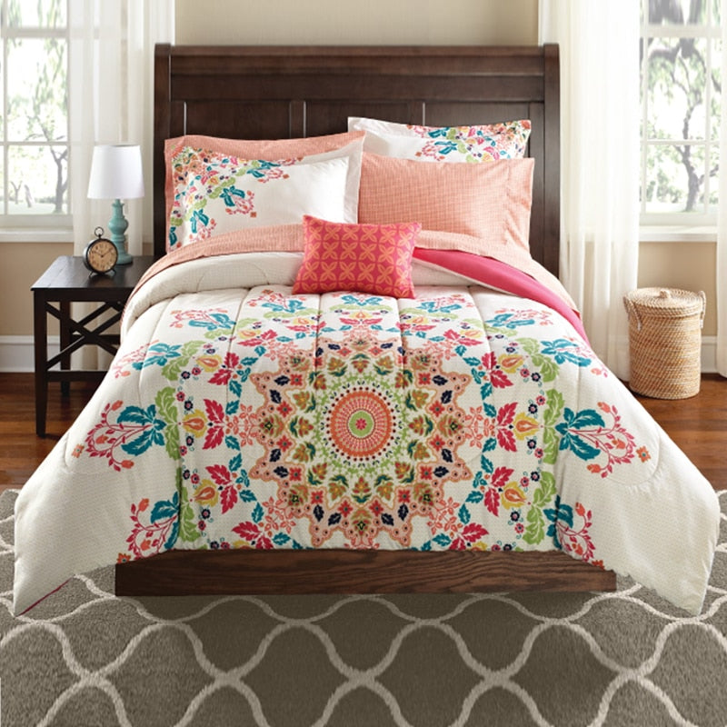 Mainstays Coral Medallion 8 Piece Bed in a Bag Comforter Set With