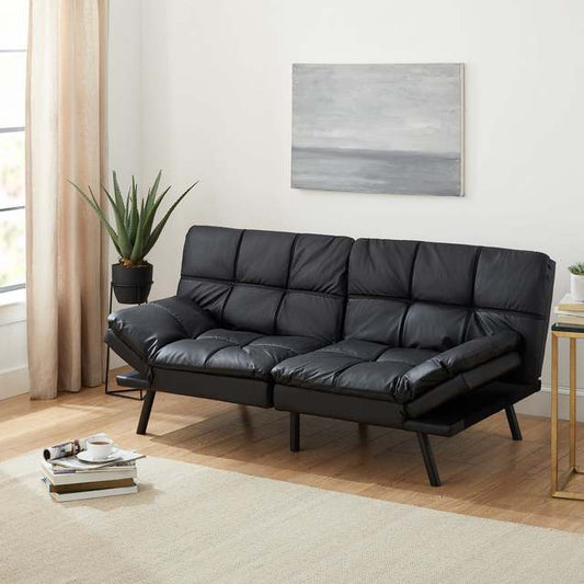 Mainstays Memory Foam Futon Black Faux Suede Fabric Multifunctional Convertible Folding Bed Sofa