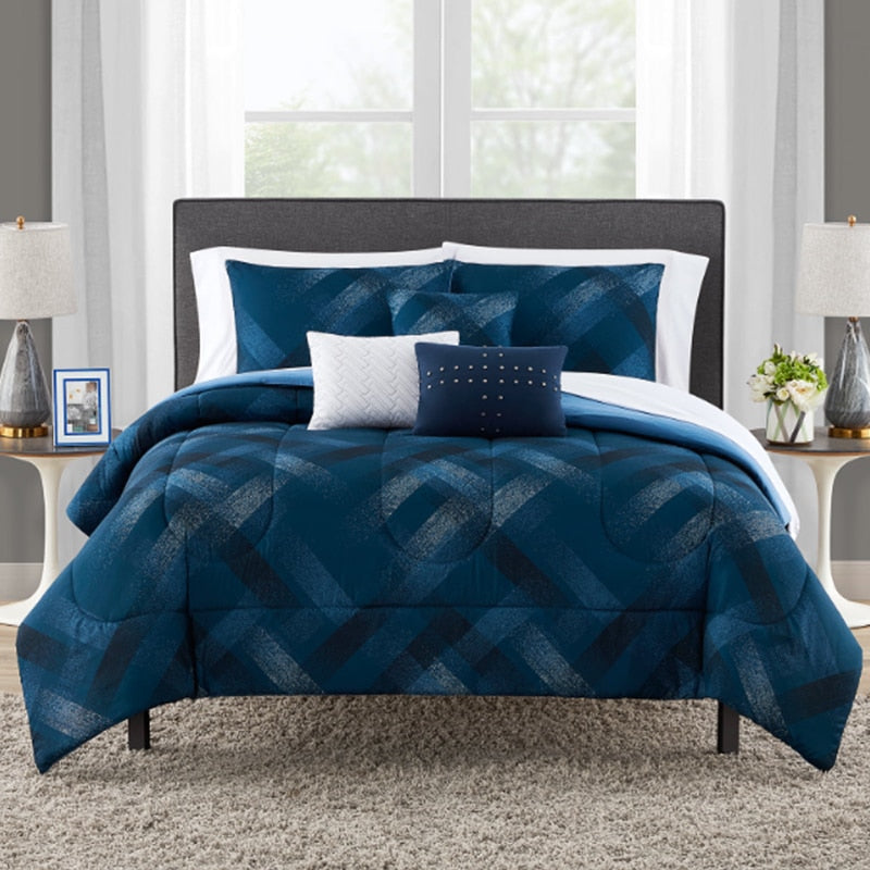 Mainstays Navy Plaid 10 Piece Bed in a Bag Comforter Set With Sheets,