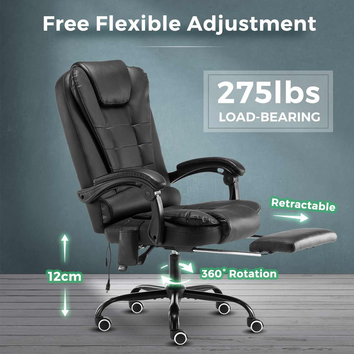 7 Point Massage Boss Chair Computer Office Chair Home Swivel Massage Chair Lifting Adjustable Chair 0.8mm PVC with Footrest