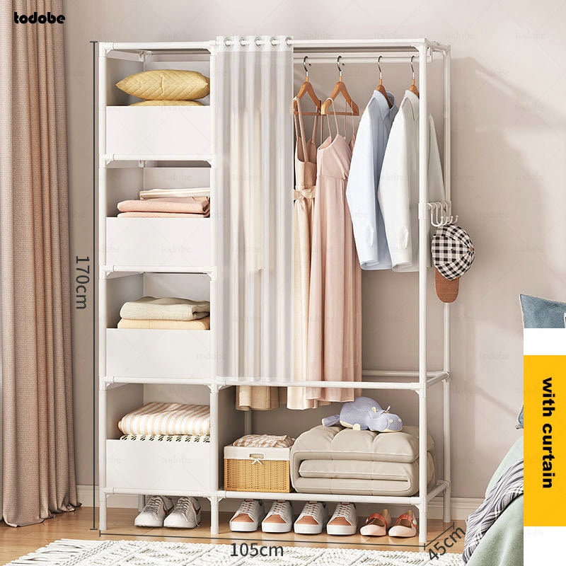 Multi-functional Simple Coat Rack Reinforced Metal Frame Bedroom Wardrobe Space-saving Clothes Organier Home Dorm Clothes Hanger