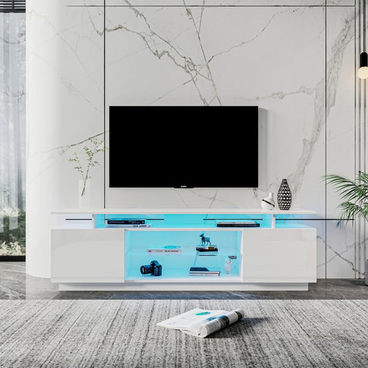 White/Black Led TV Stand for 80 Inch TV Media Console Entertainment Center Television Table 2 Storage Cabinet with Open Shelves