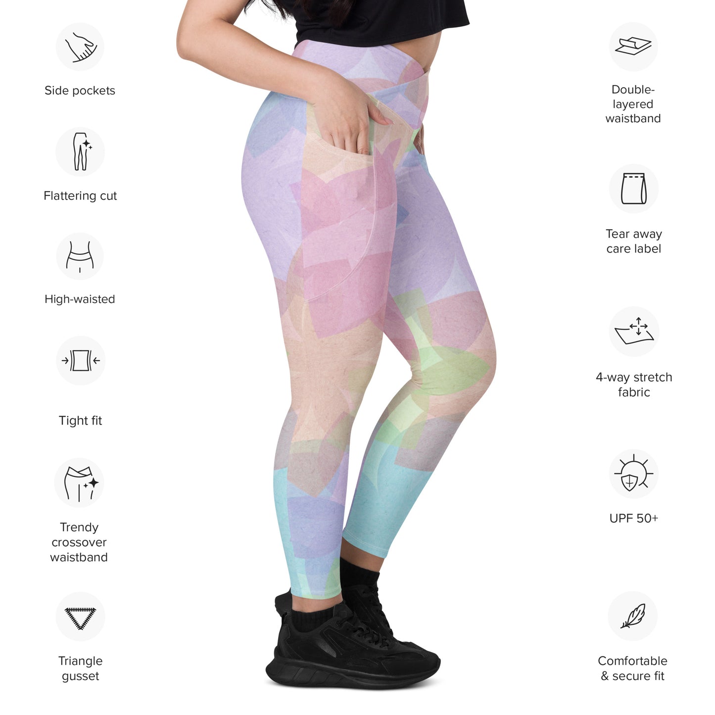 Color Burst Crossover Leggings with Pockets