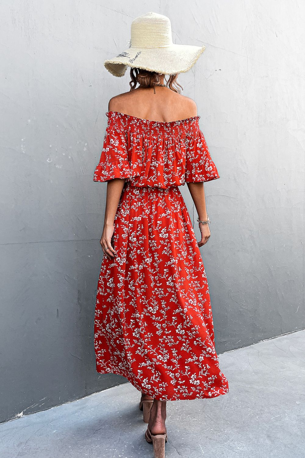 Floral Off-Shoulder Front Split Dress